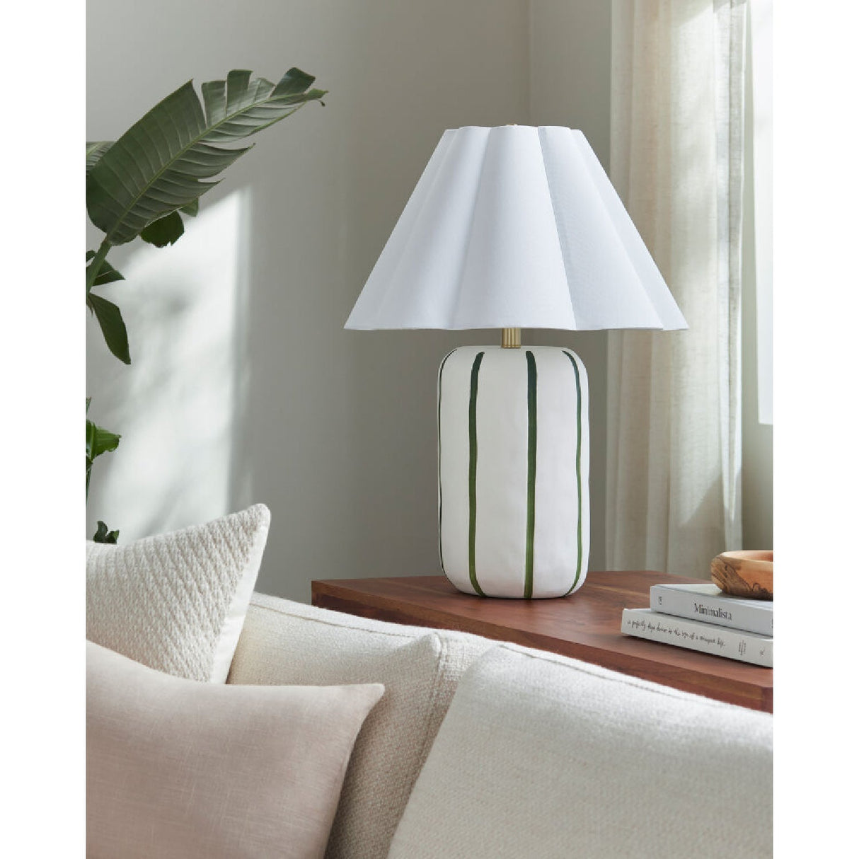 Modern European furniture - Scalloped White Linen Table Lamp - www.oroa.com