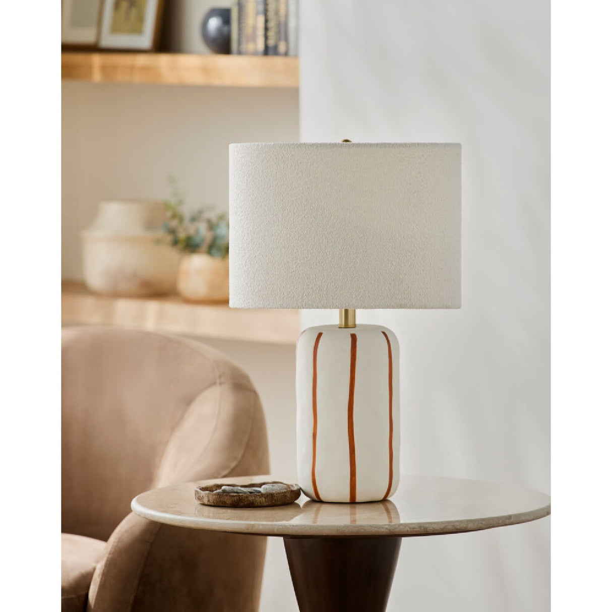 Modern European furniture - Lined Ceramic Linen Table Lamp - www.oroa.com