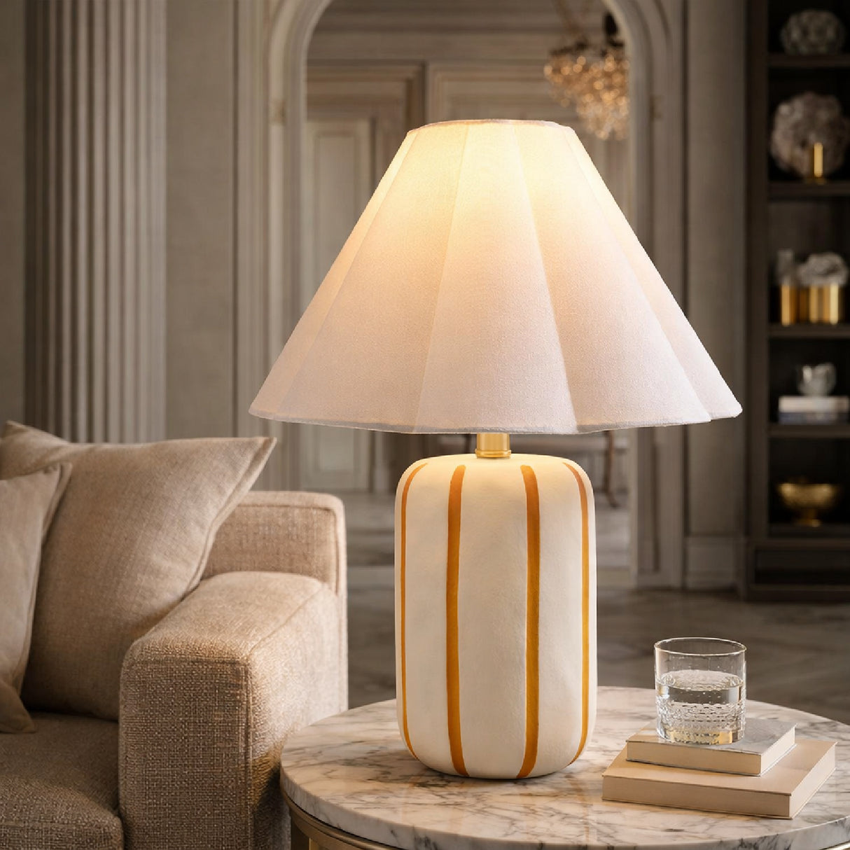 Modern European furniture - Ceramic Scalloped Linen Table Lamp - www.oroa.com