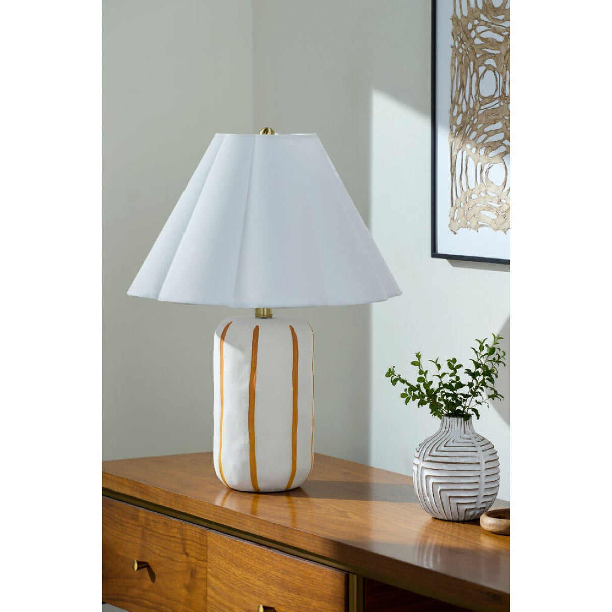 Modern European furniture - Ceramic Scalloped Linen Table Lamp - www.oroa.com