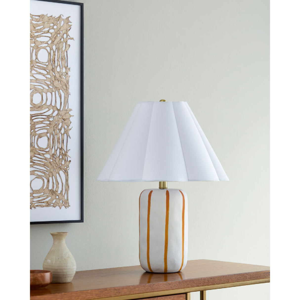 Modern European furniture - Ceramic Scalloped Linen Table Lamp - www.oroa.com
