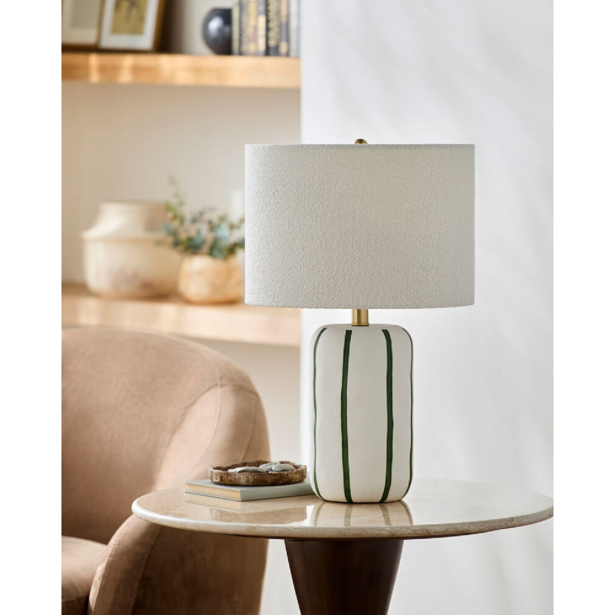 Modern European furniture - Lined Ceramic Linen Table Lamp - www.oroa.com
