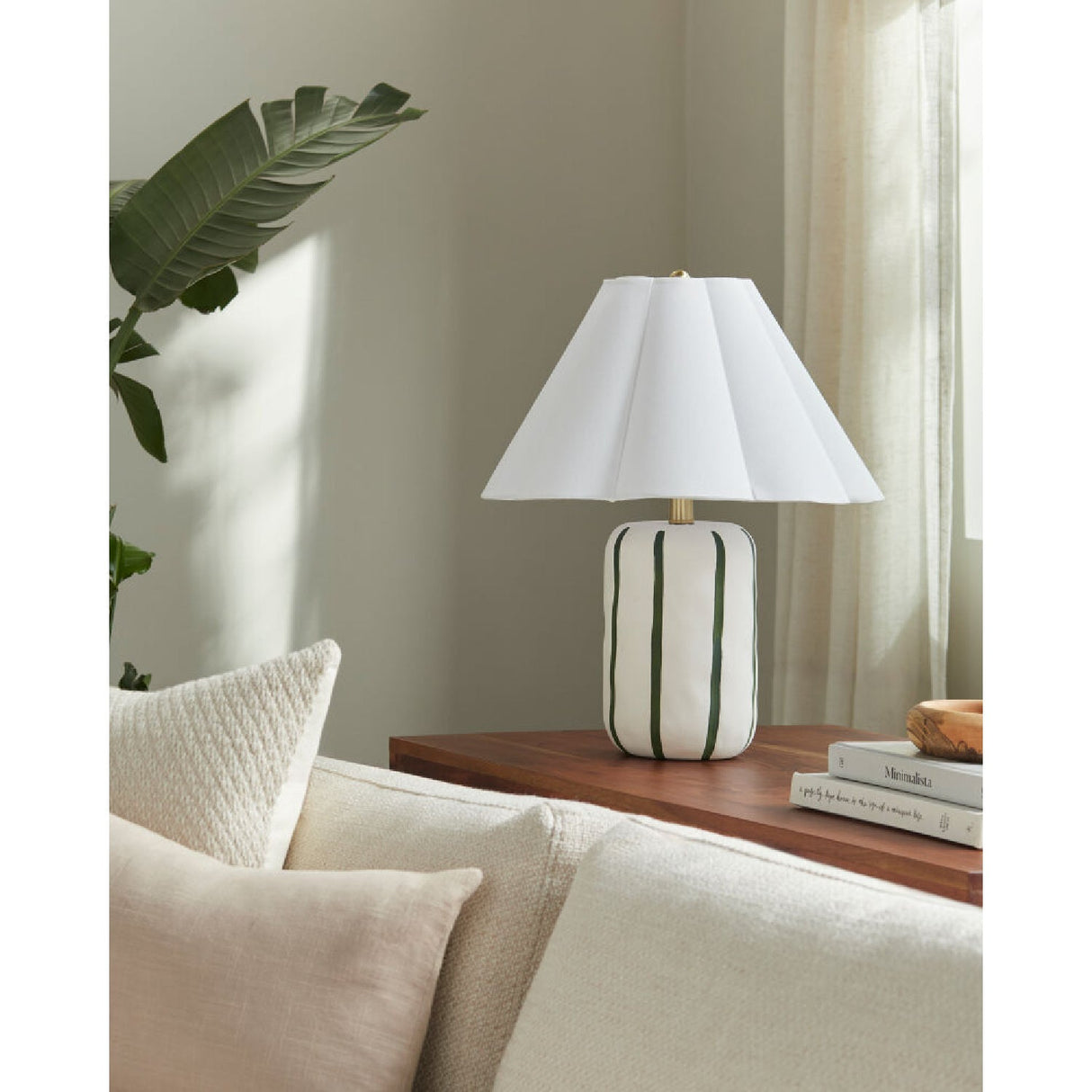 Modern European furniture - Ceramic Scalloped Linen Table Lamp - www.oroa.com