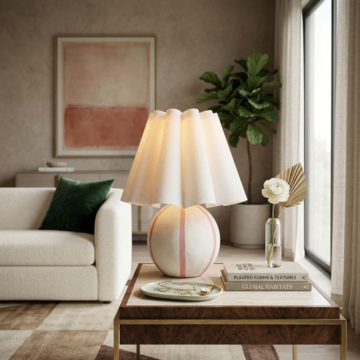 Modern European furniture - Lined Round Ceramic Table Lamp - www.oroa.com