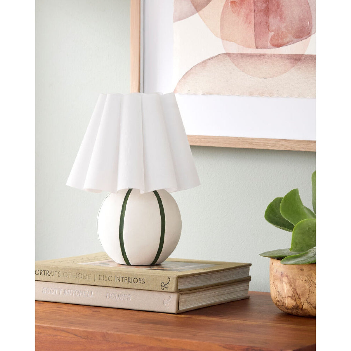 Modern European furniture - Lined Round Ceramic Table Lamp - www.oroa.com