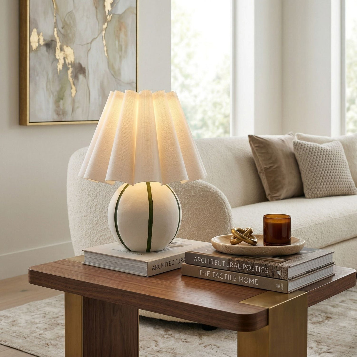 Modern European furniture - Lined Round Ceramic Table Lamp - www.oroa.com
