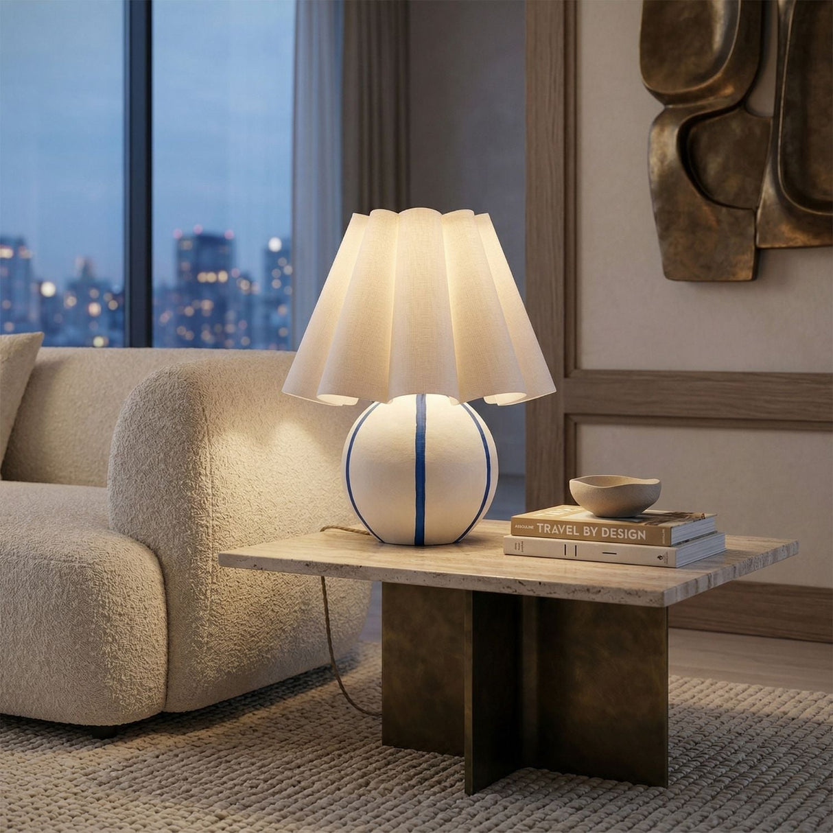 Modern European furniture - Lined Round Ceramic Table Lamp - www.oroa.com