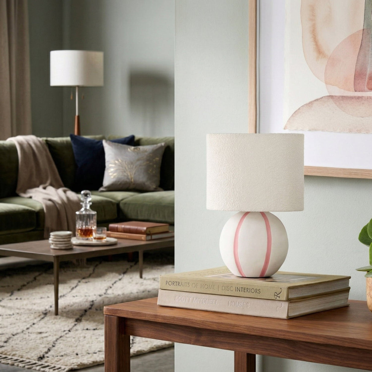 Modern European furniture - Round Lined Ceramic Table Lamp - www.oroa.com