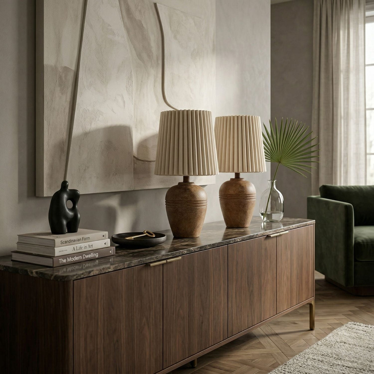 Modern European furniture - Fluted Linen Table Lamp Set (2) - www.oroa.com