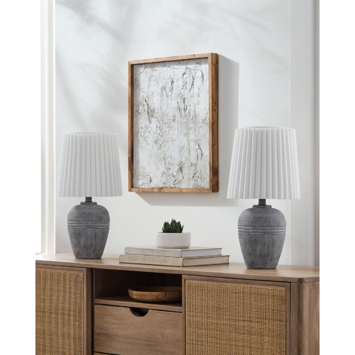 Modern European furniture - Fluted Linen Table Lamp Set (2) - www.oroa.com