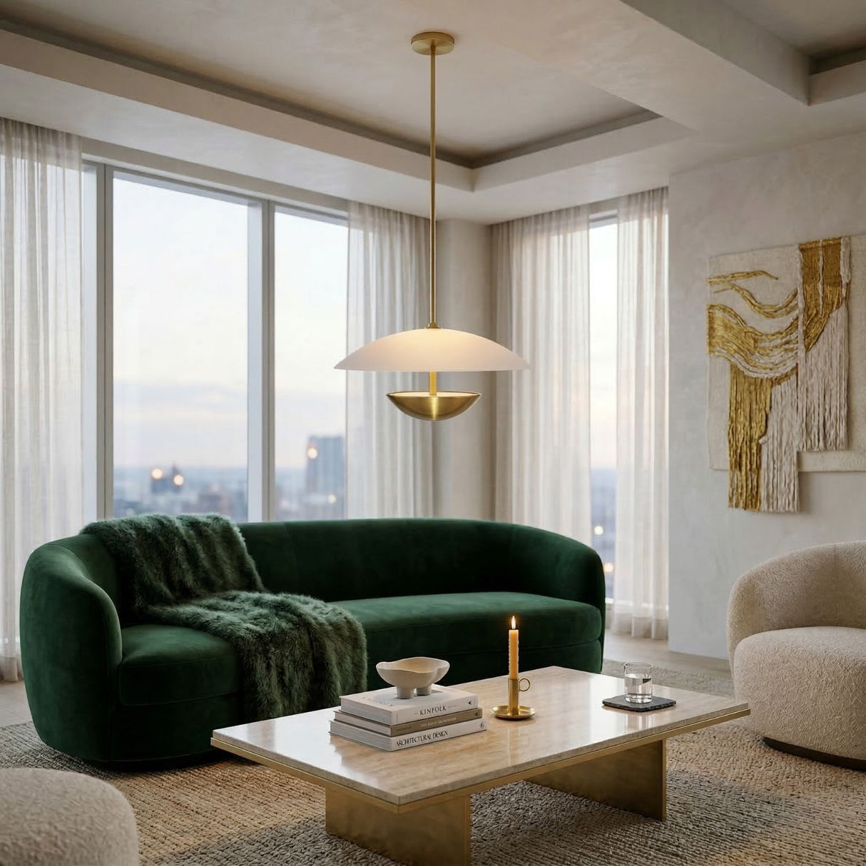 White Glass Semi-Dome Pendant Lamp | Oroa.com