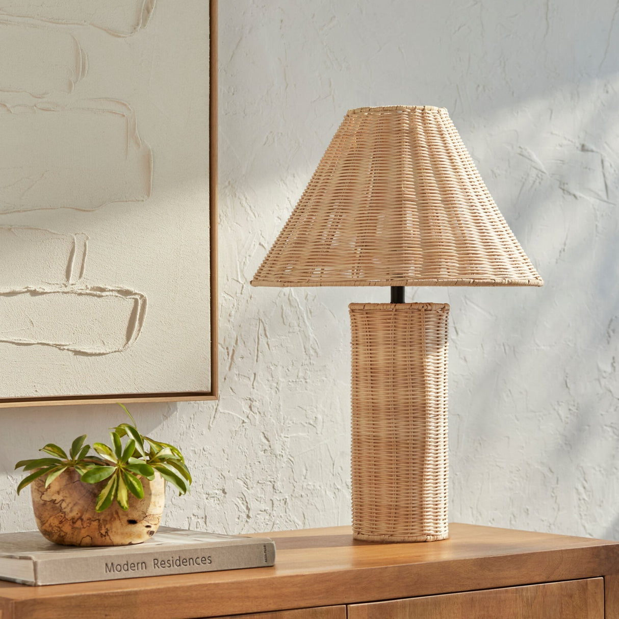 Modern European furniture - Beige Rattan Accent Table Lamp - www.oroa.com