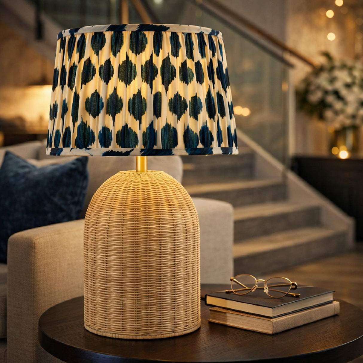 Modern European furniture - Blue Patterned Fabric Table Lamp - www.oroa.com