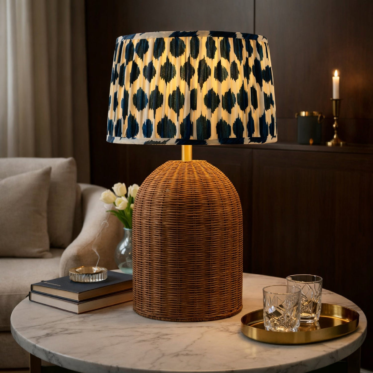 Modern European furniture - Blue Patterned Fabric Table Lamp - www.oroa.com