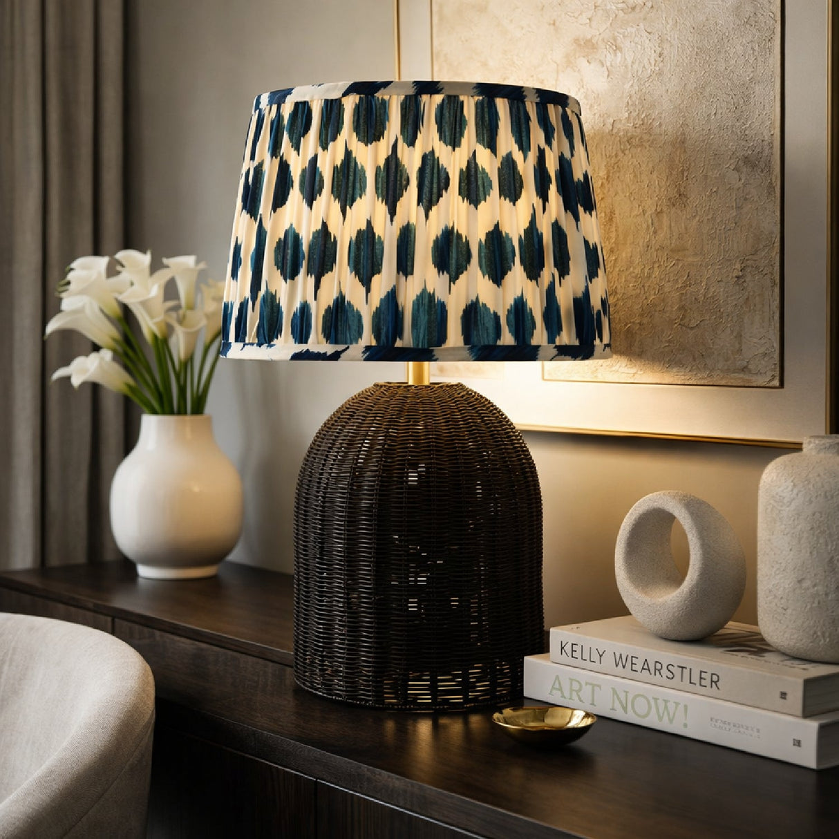 Modern European furniture - Blue Patterned Fabric Table Lamp - www.oroa.com