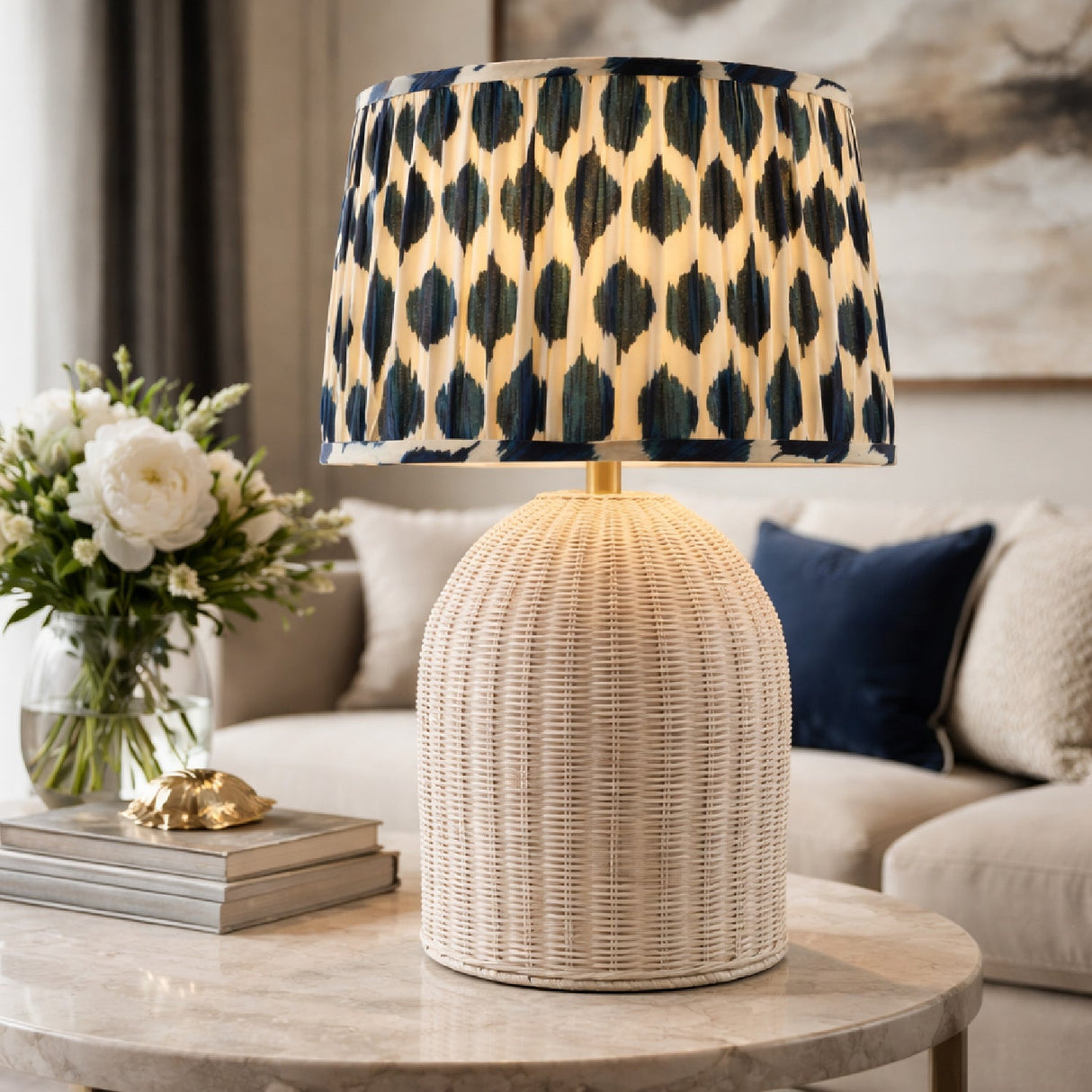 Modern European furniture - Blue Patterned Fabric Table Lamp - www.oroa.com