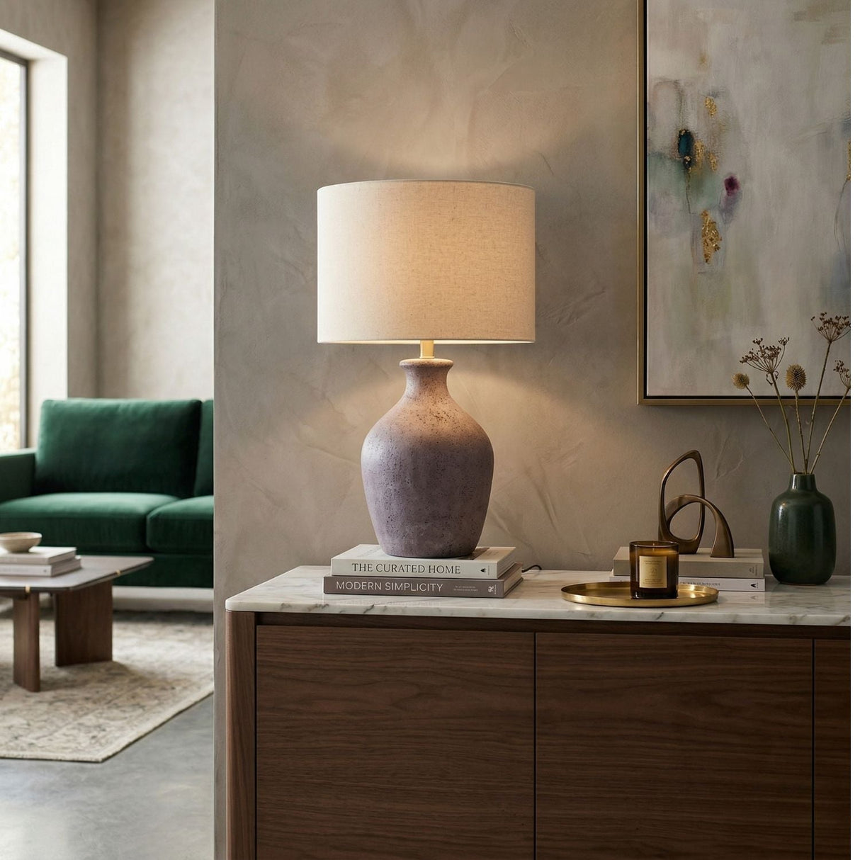 Modern European furniture - Linen Drum Shade Table Lamp - www.oroa.com
