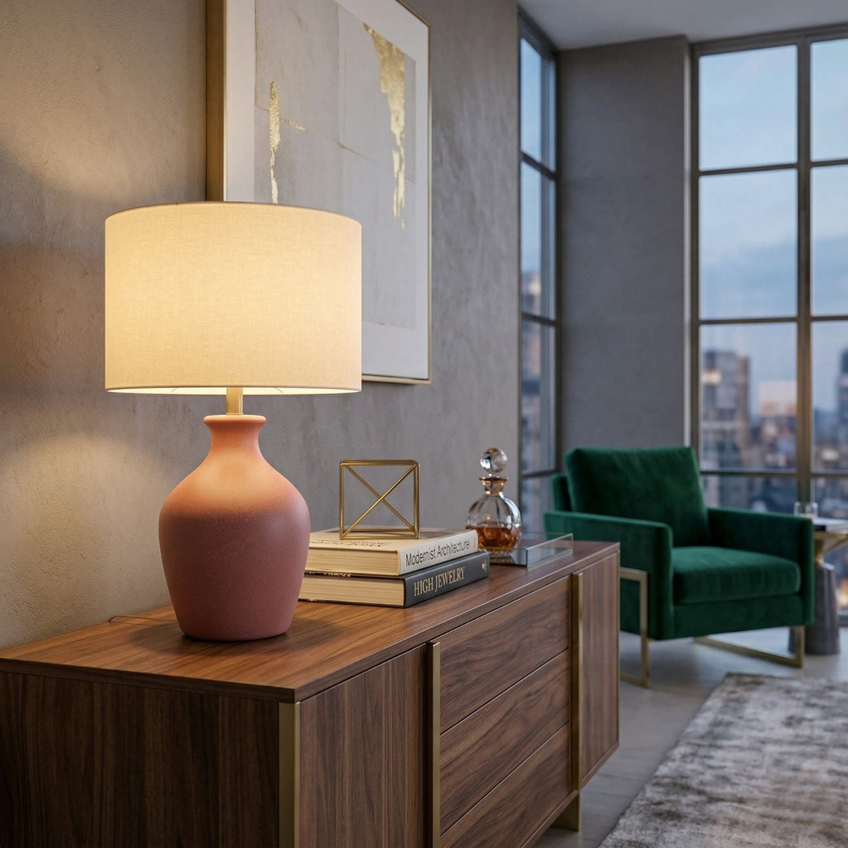 Modern European furniture - Linen Drum Shade Table Lamp - www.oroa.com
