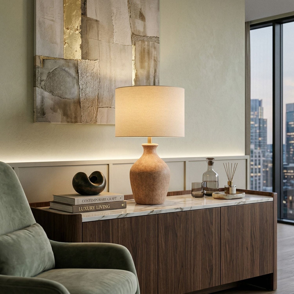 Modern European furniture - Linen Drum Shade Table Lamp - www.oroa.com