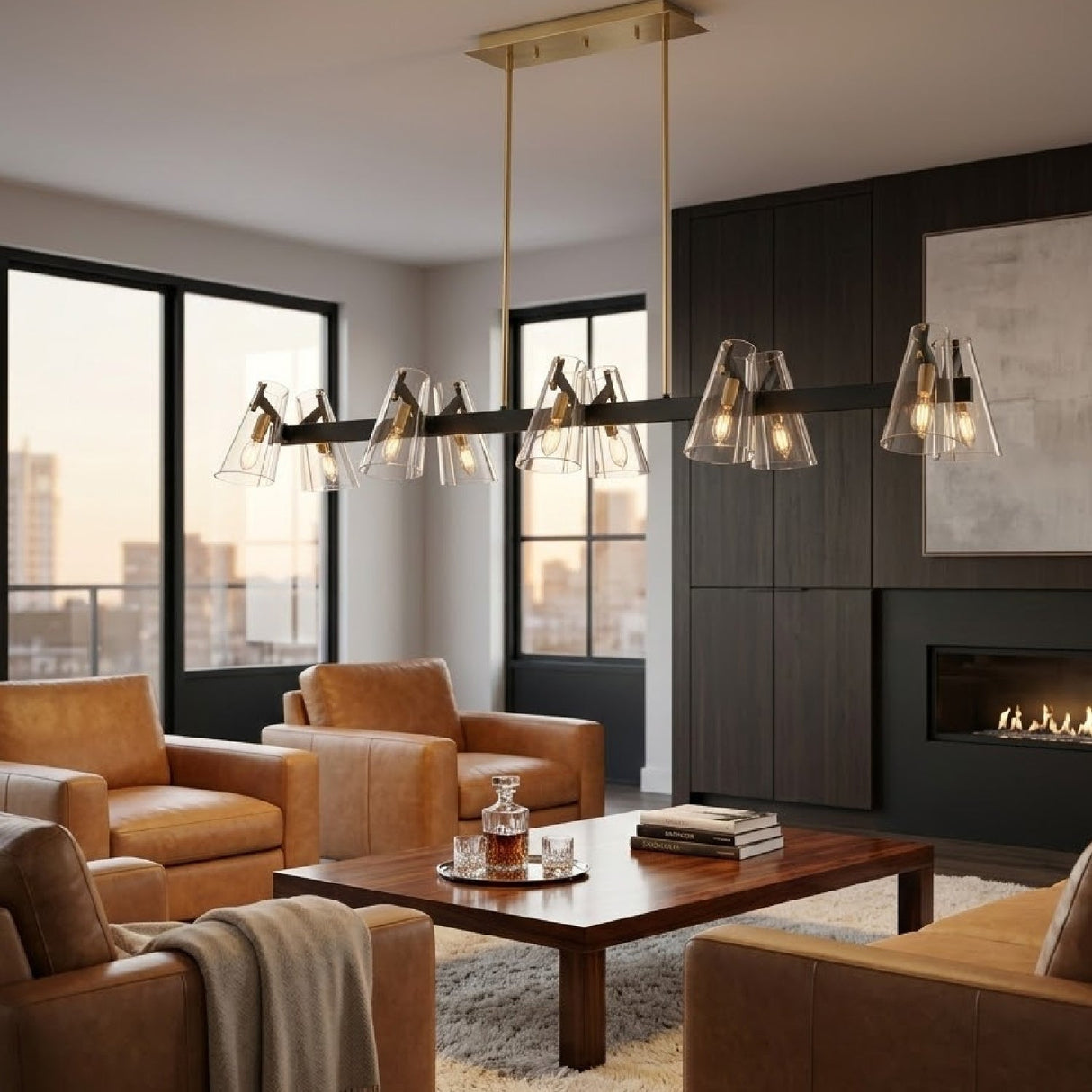 Modern European furniture - Clear Glass 12-Light Linear Chandelier - www.oroa.com