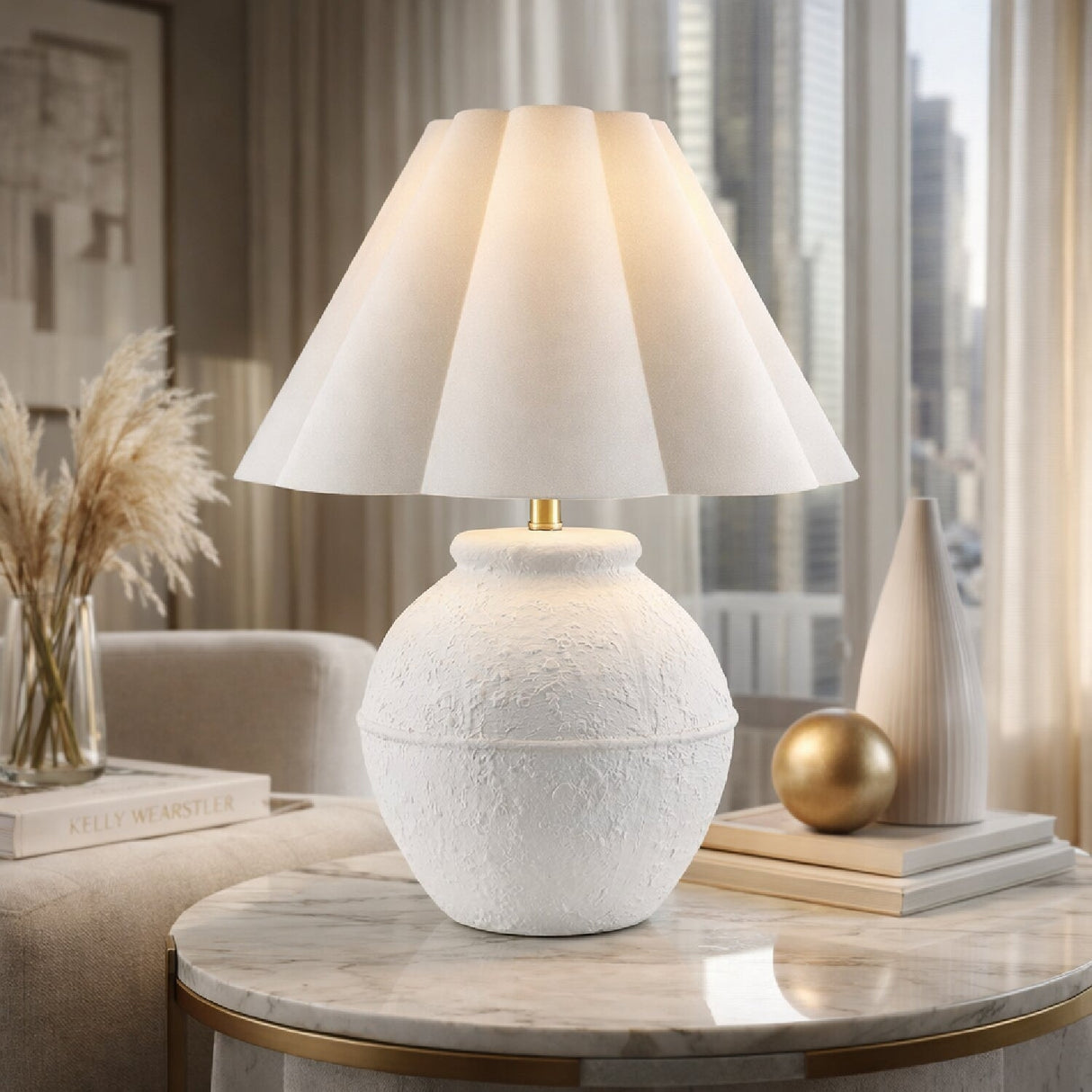 Modern European furniture - Scallop Folded Linen Table Lamp - www.oroa.com