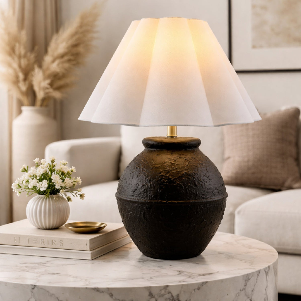 Modern European furniture - Scallop Folded Linen Table Lamp - www.oroa.com