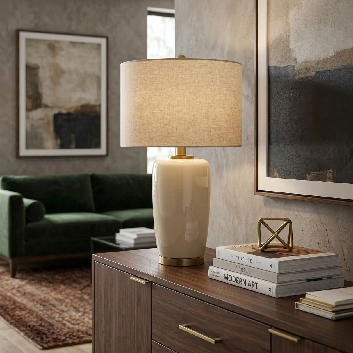 Modern European furniture - Glazed Ceramic Linen Table Lamp - www.oroa.com