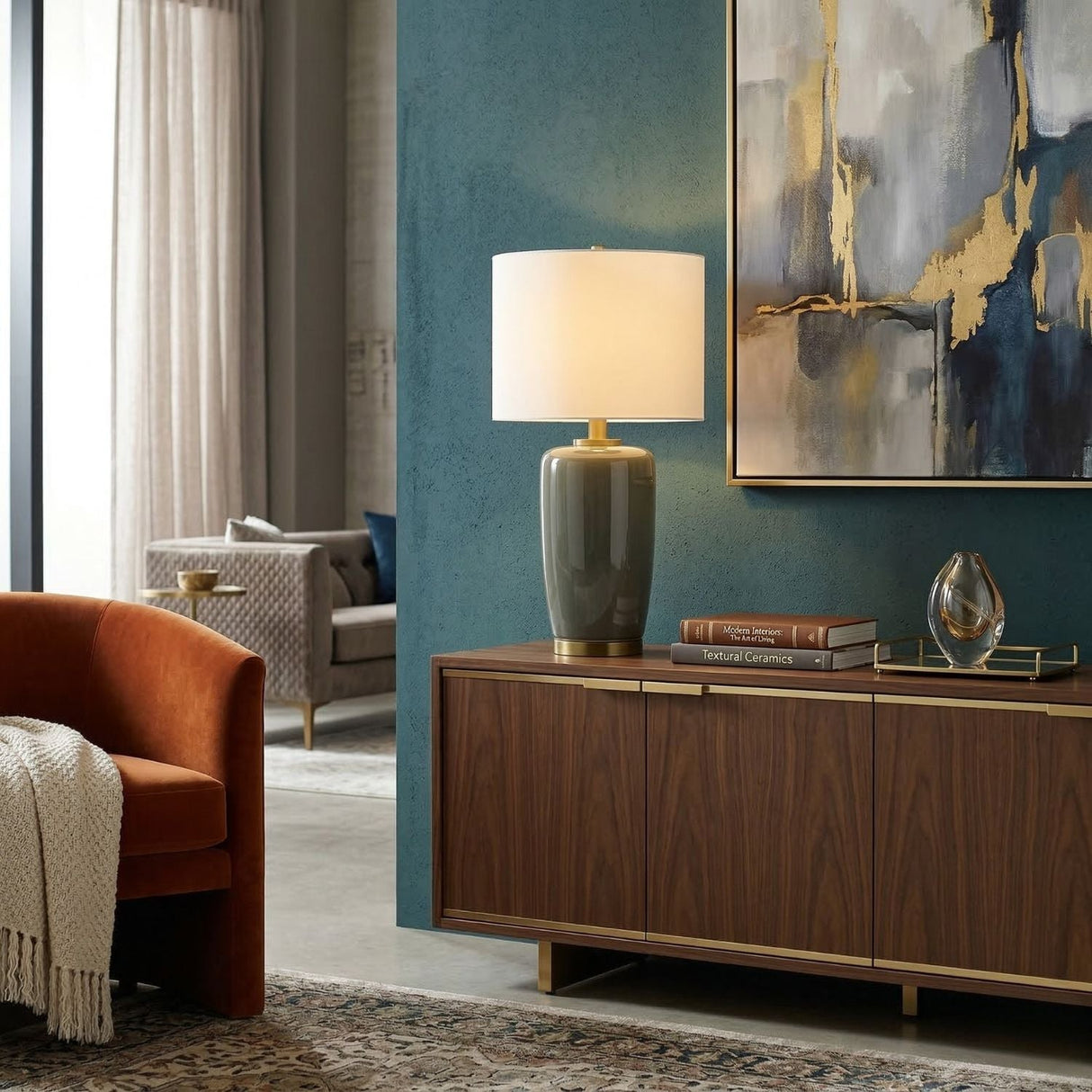Modern European furniture - Glazed Ceramic Linen Table Lamp - www.oroa.com