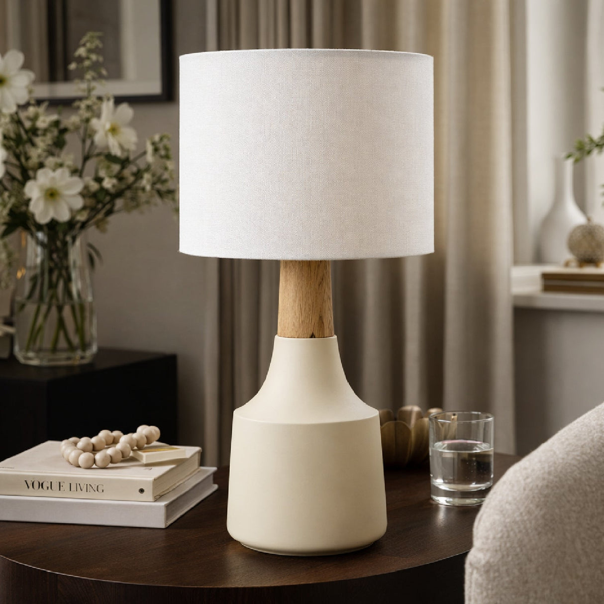Modern European furniture - Drum Linen Shade Table Lamp - www.oroa.com