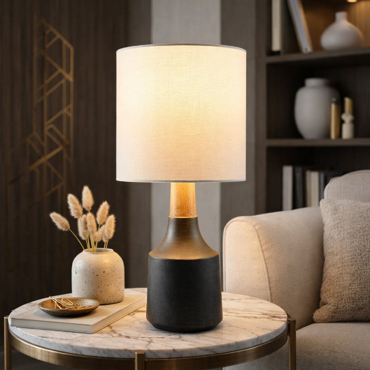 Modern European furniture - Drum Linen Shade Table Lamp - www.oroa.com