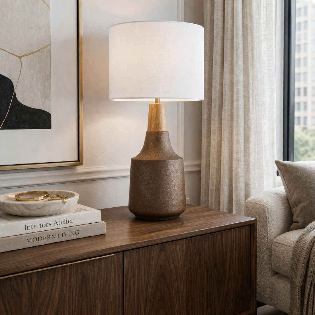Modern European furniture - Drum Linen Shade Table Lamp - www.oroa.com