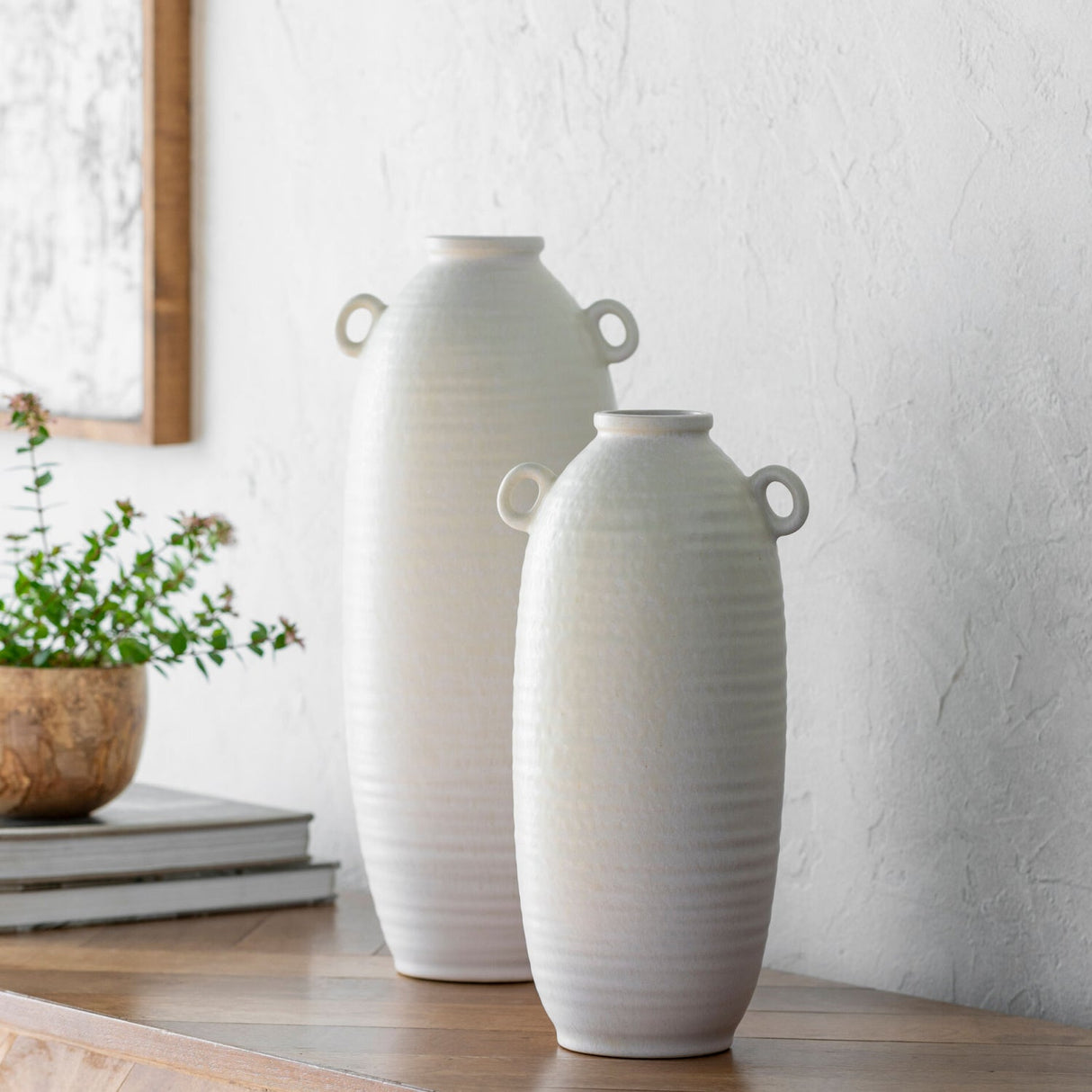 Modern European furniture - White Glazed Ceramic Vase Set (2) - www.oroa.com