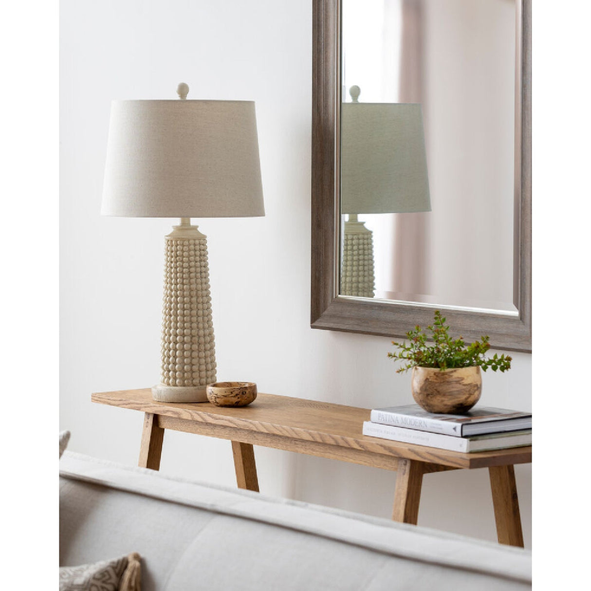 Modern European furniture - Beaded Beige Linen Table Lamp - www.oroa.com