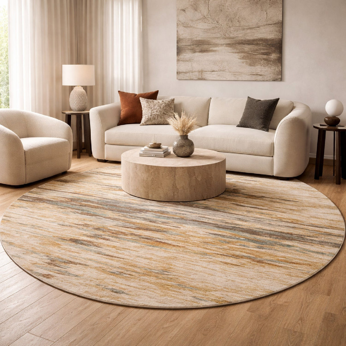 Modern furniture - Multicolored Viscose Wool Round Carpet - www.oroa.com