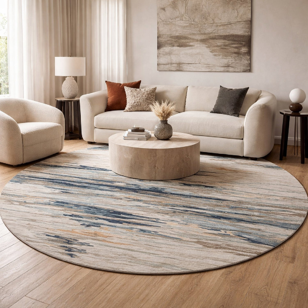 Modern furniture - Multicolored Viscose Wool Round Carpet - www.oroa.com