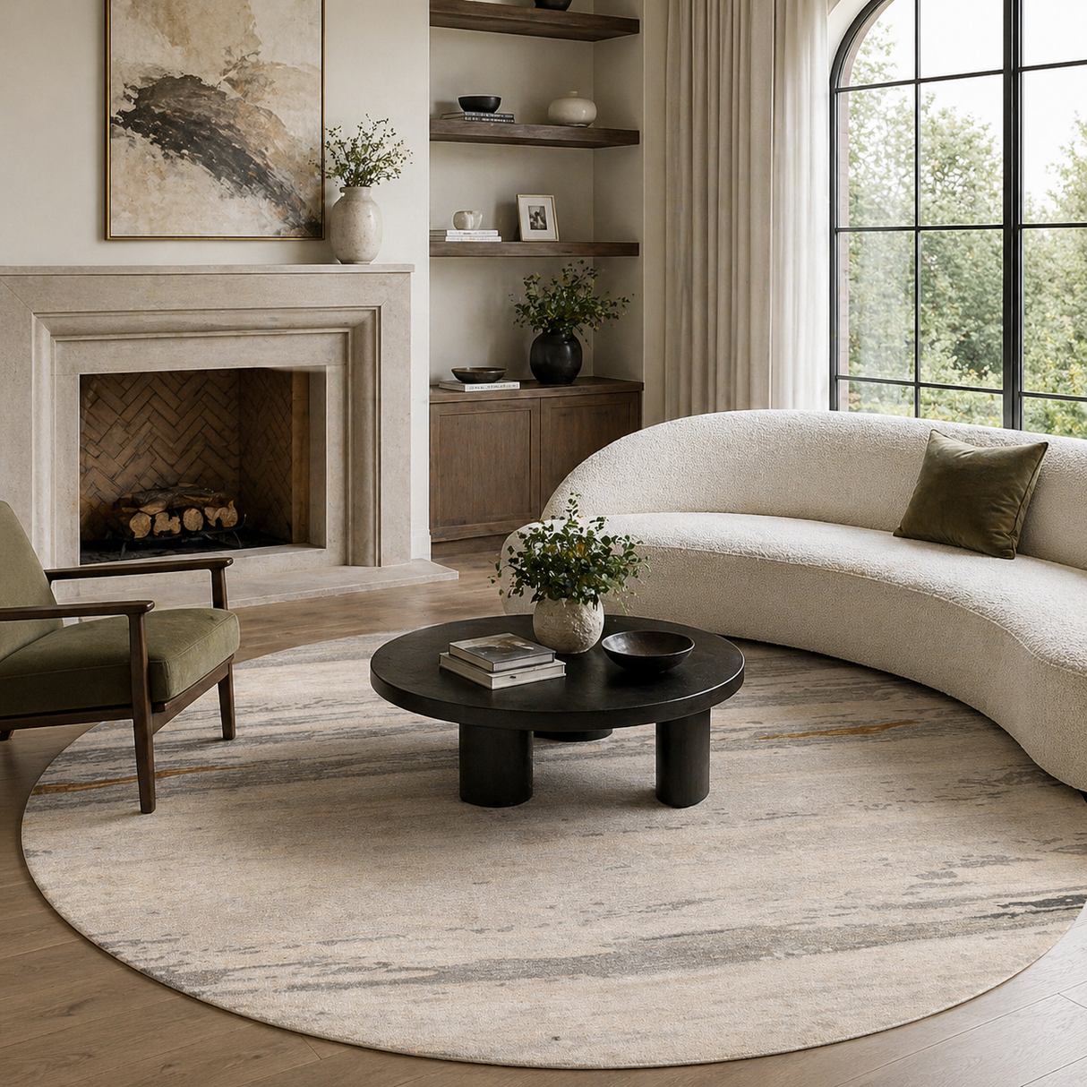 Modern European furniture - Viscose Wool Blend Round Carpet - www.oroa.com