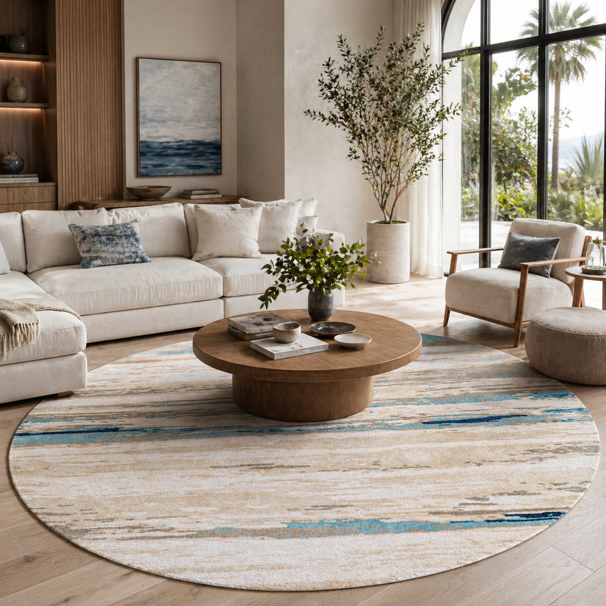 Modern European furniture - Viscose Wool Blend Round Carpet - www.oroa.com
