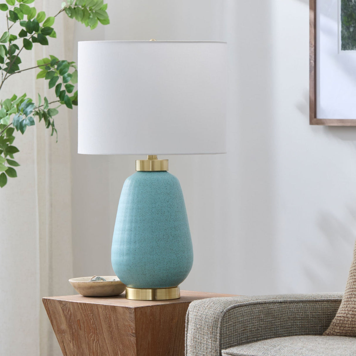 Modern European furniture - Glazed Teal Ceramic Table Lamp - www.oroa.com
