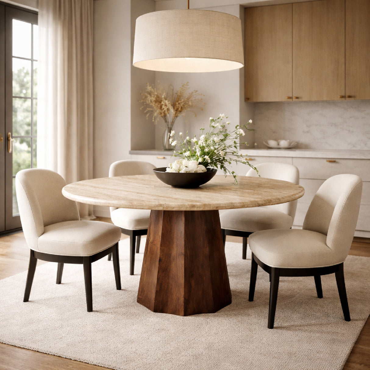 Modern furniture - Round Travertine Dining Table - www.oroa.com