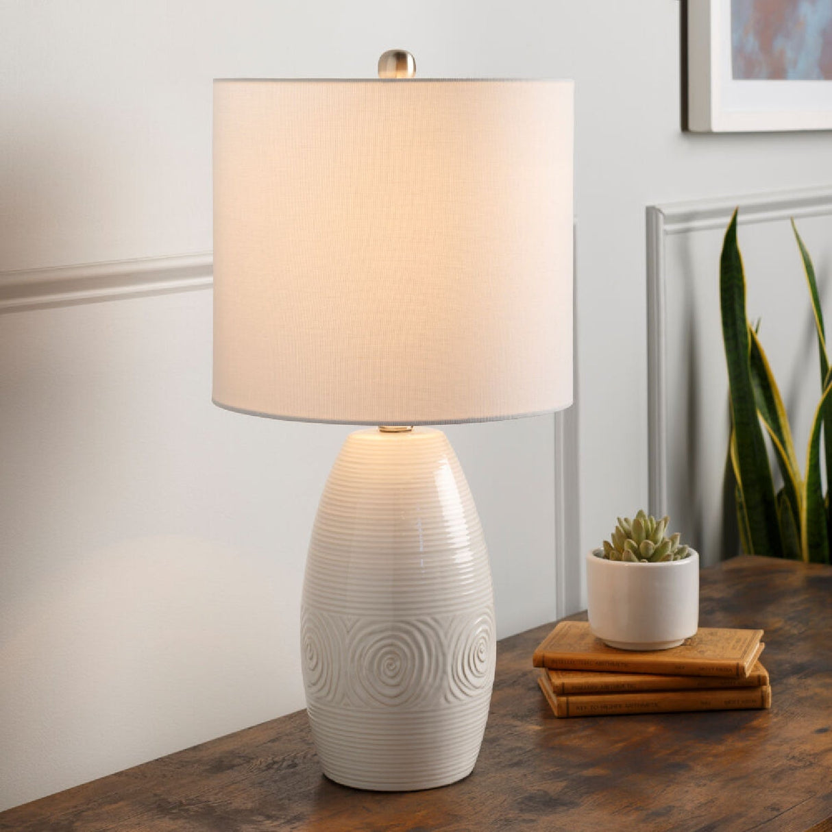 Modern European furniture - White Linen Ceramic Table Lamp - www.oroa.com