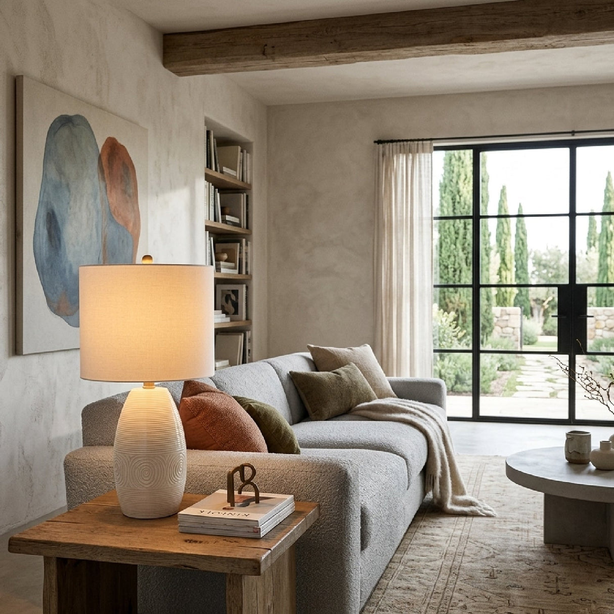 Modern European furniture - White Linen Ceramic Table Lamp - www.oroa.com
