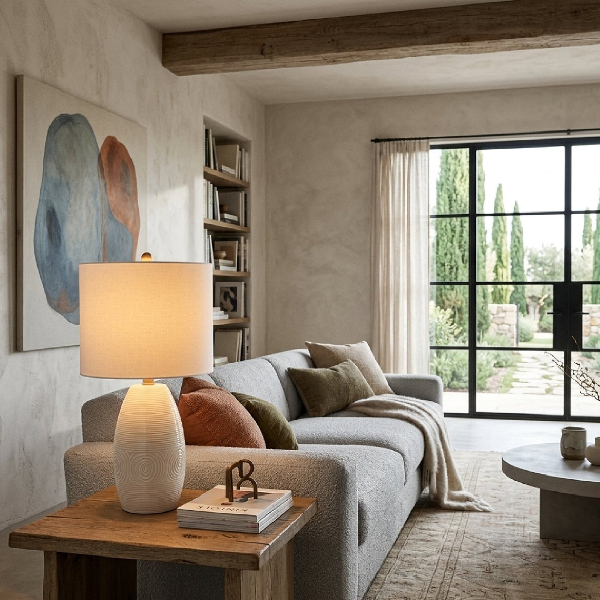 Modern European furniture - White Linen Ceramic Table Lamp - www.oroa.com