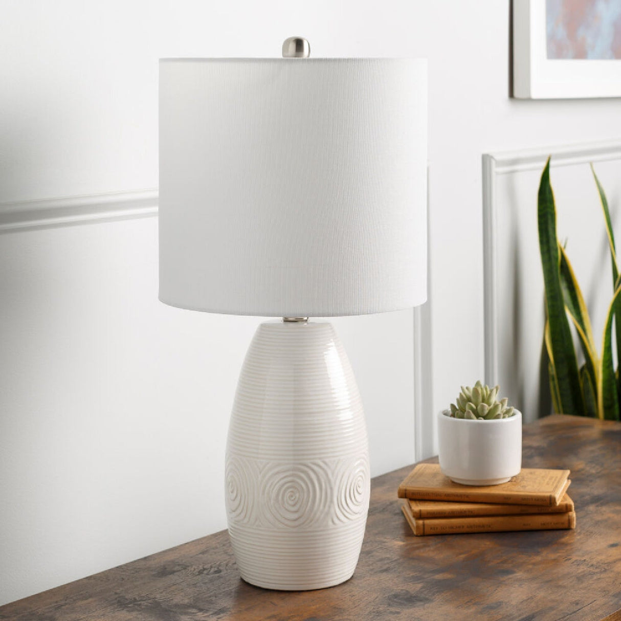 Modern European furniture - White Linen Ceramic Table Lamp - www.oroa.com