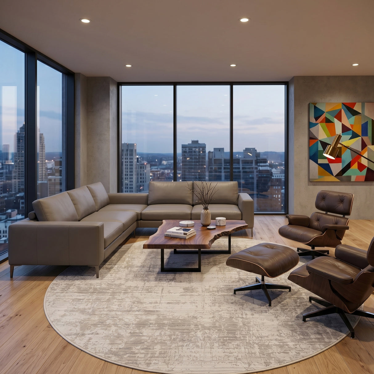 Modern European furniture - Gray Viscose Blend Round Carpet - www.oroa.com