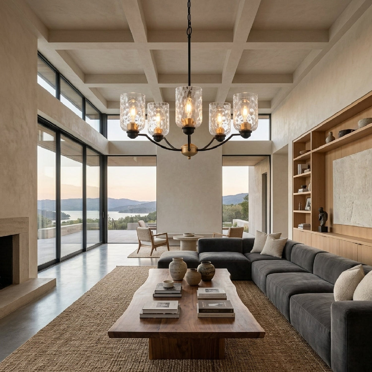 Modern European furniture - Textured Clear Glass 5-Light Chandelier - www.oroa.com