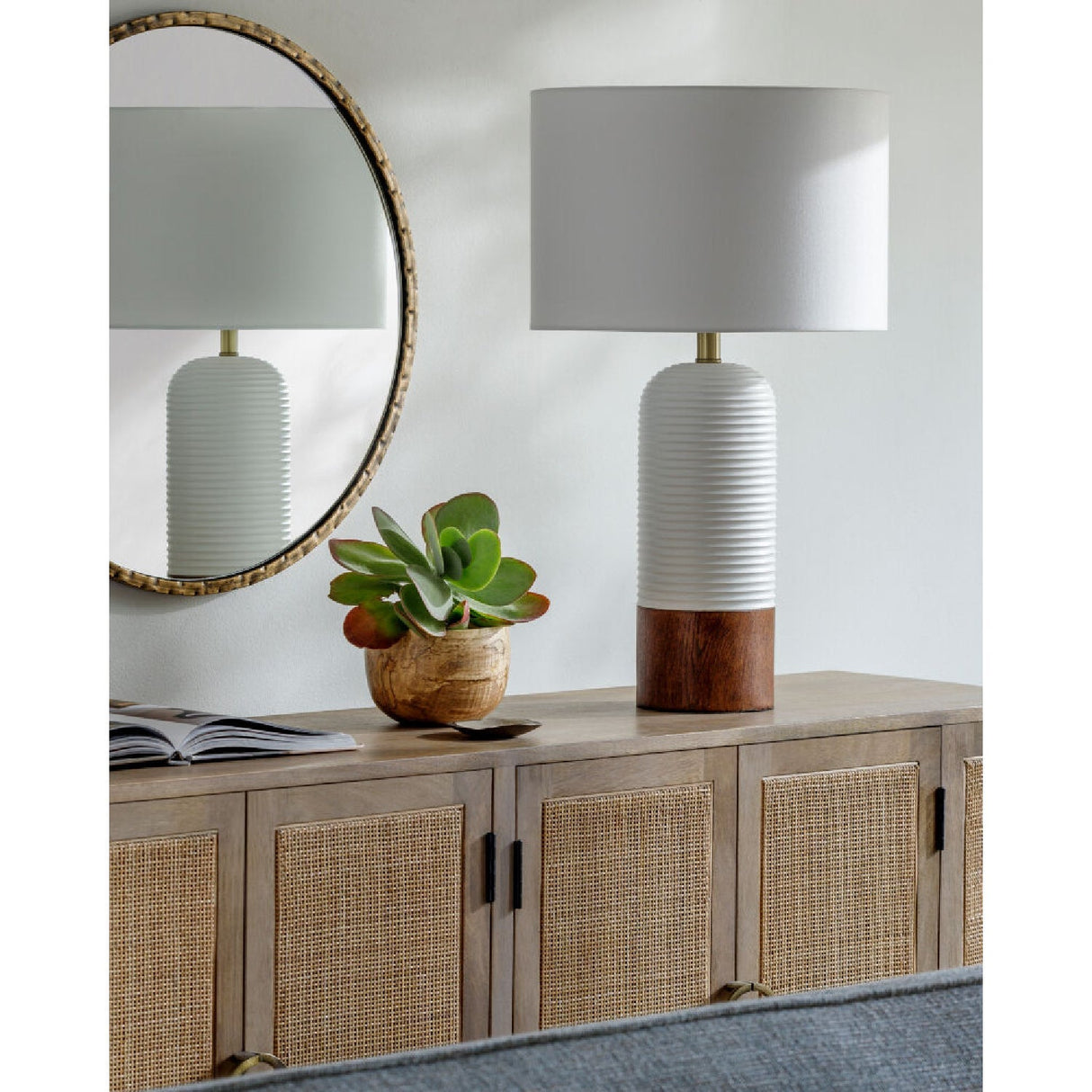 Modern European furniture - White Drum Linen Table Lamp - www.oroa.com