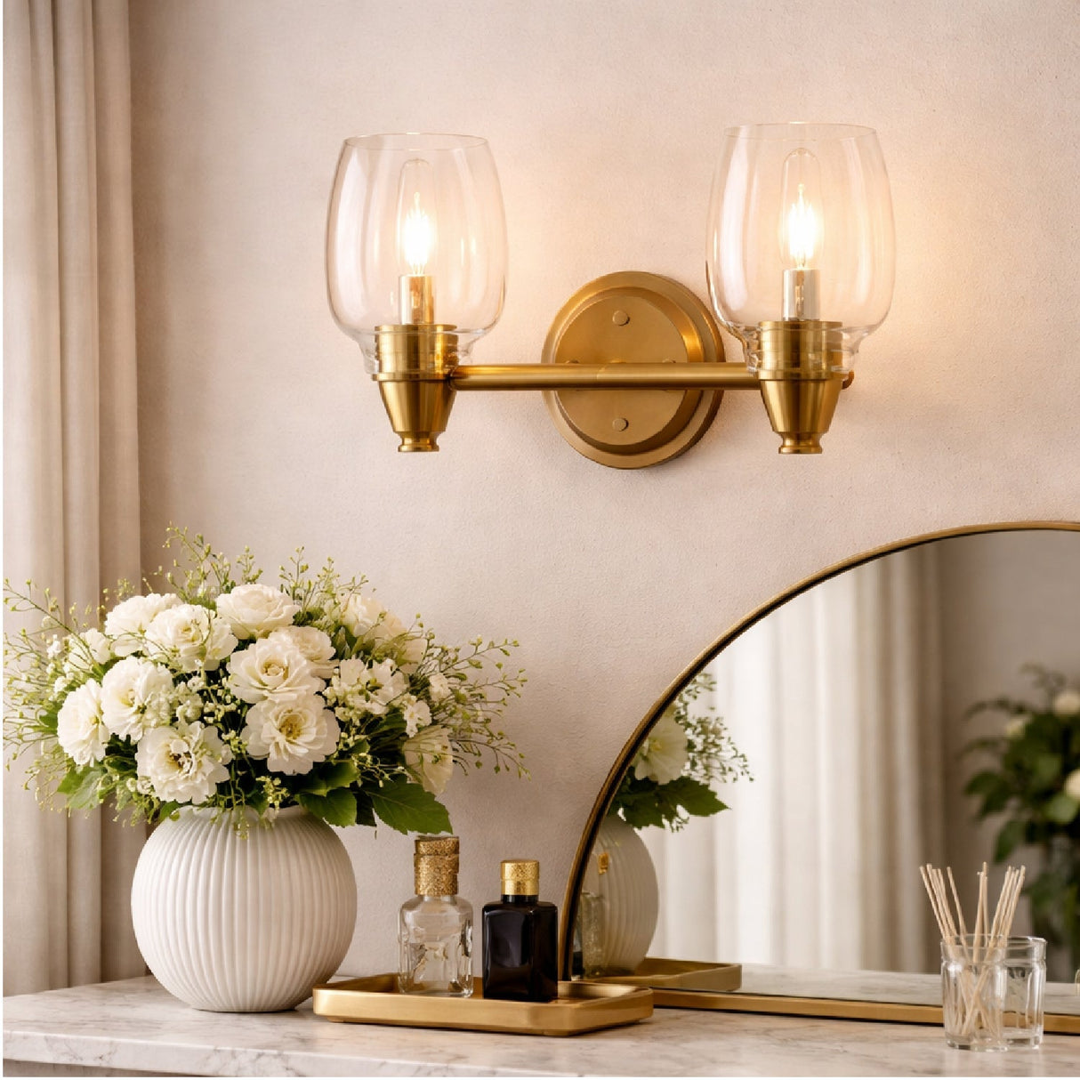 Modern European furniture - Gold Framed Glass Wall Lamp - www.oroa.com