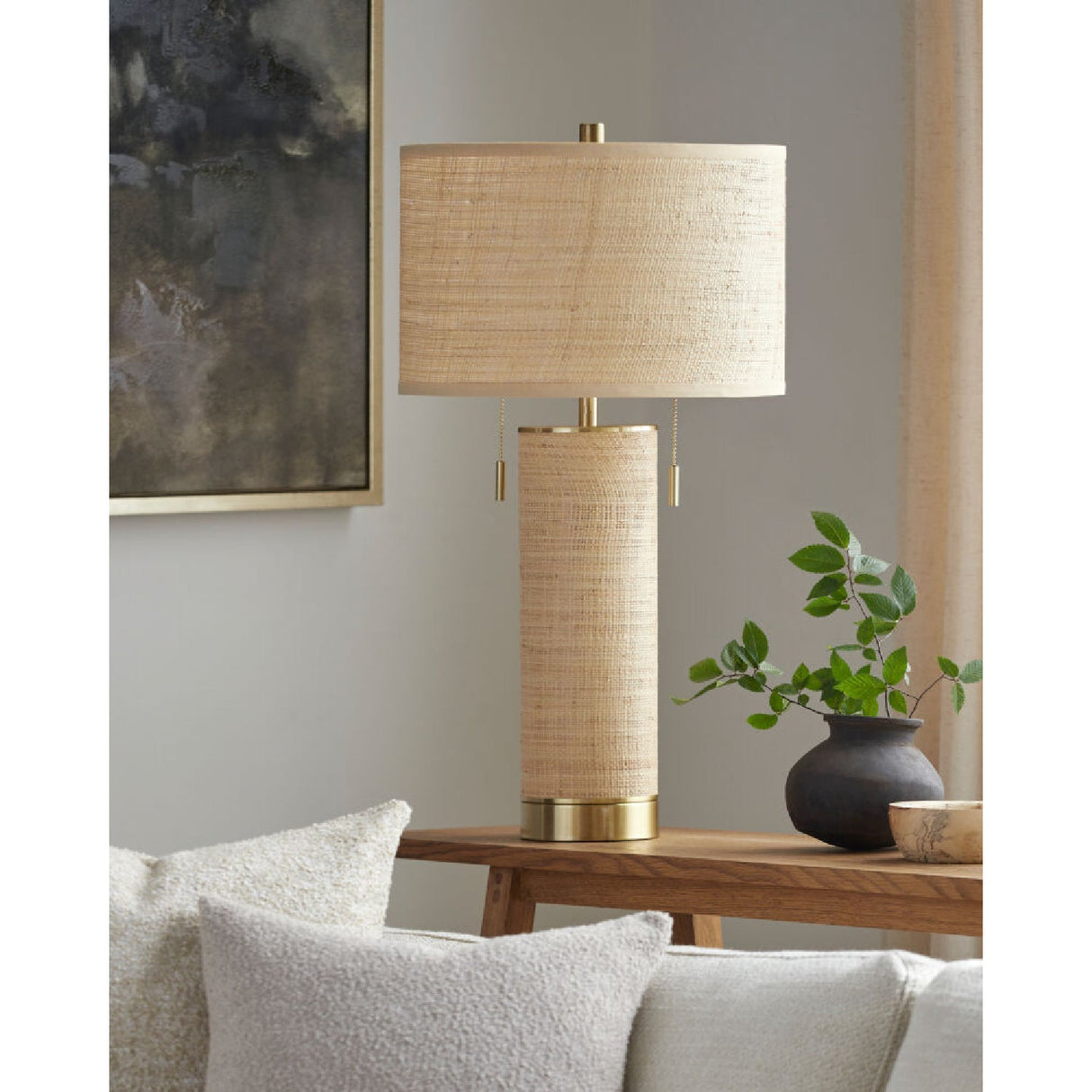 Modern European furniture - Tan Rattan Accent Table Lamp - www.oroa.com