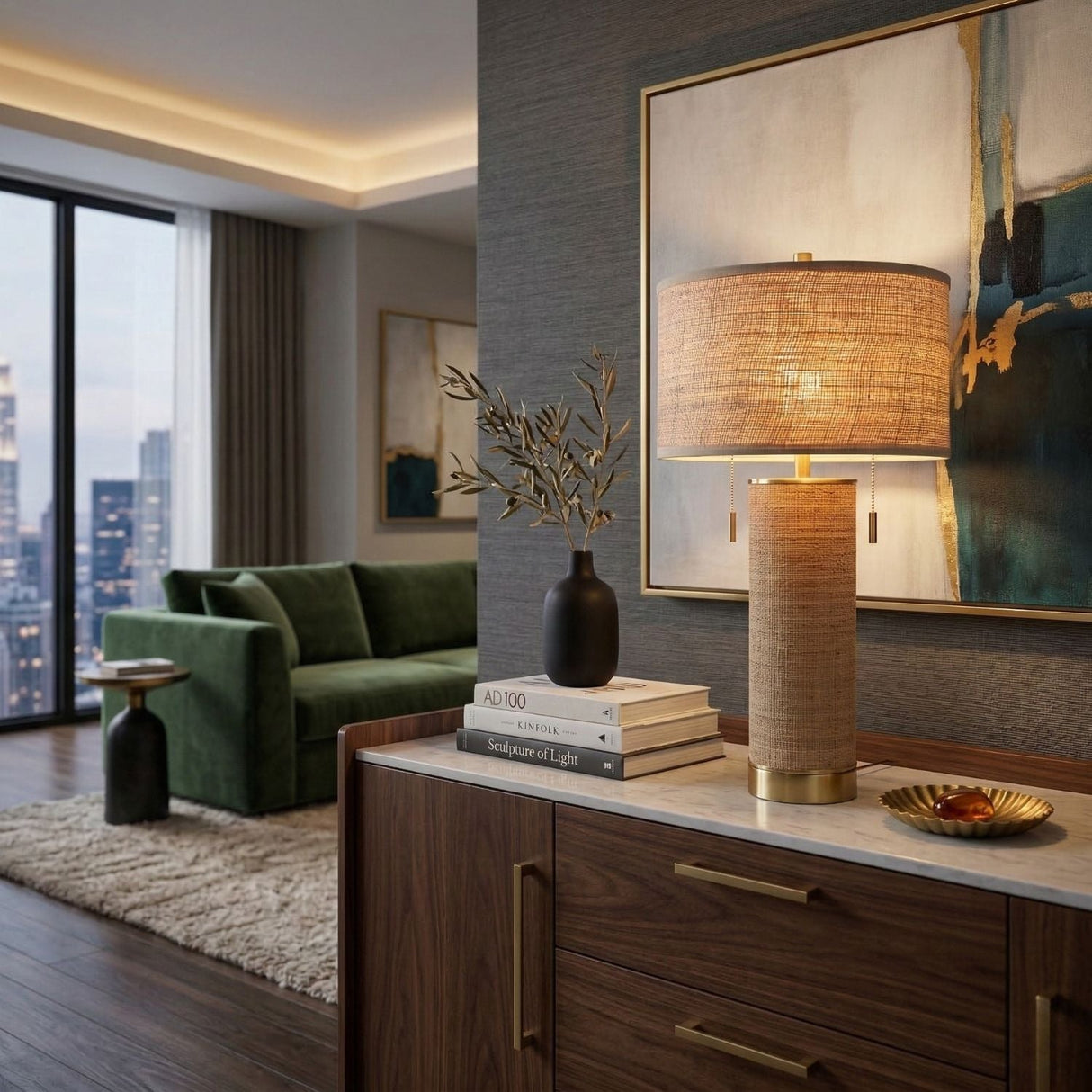 Modern European furniture - Tan Rattan Accent Table Lamp - www.oroa.com