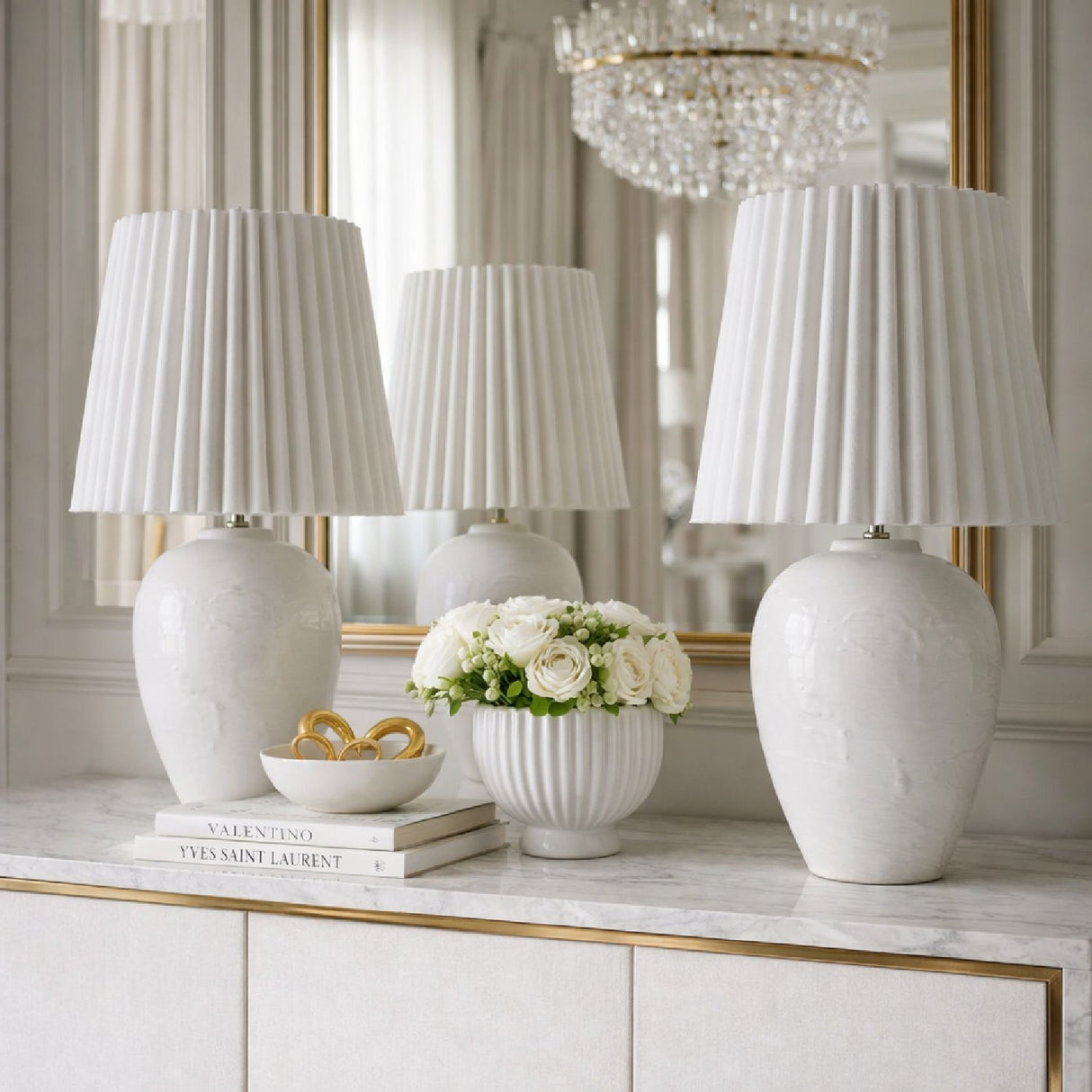 Modern European furniture - Pleated Linen Ceramic Table Lamps (2) - www.oroa.com
